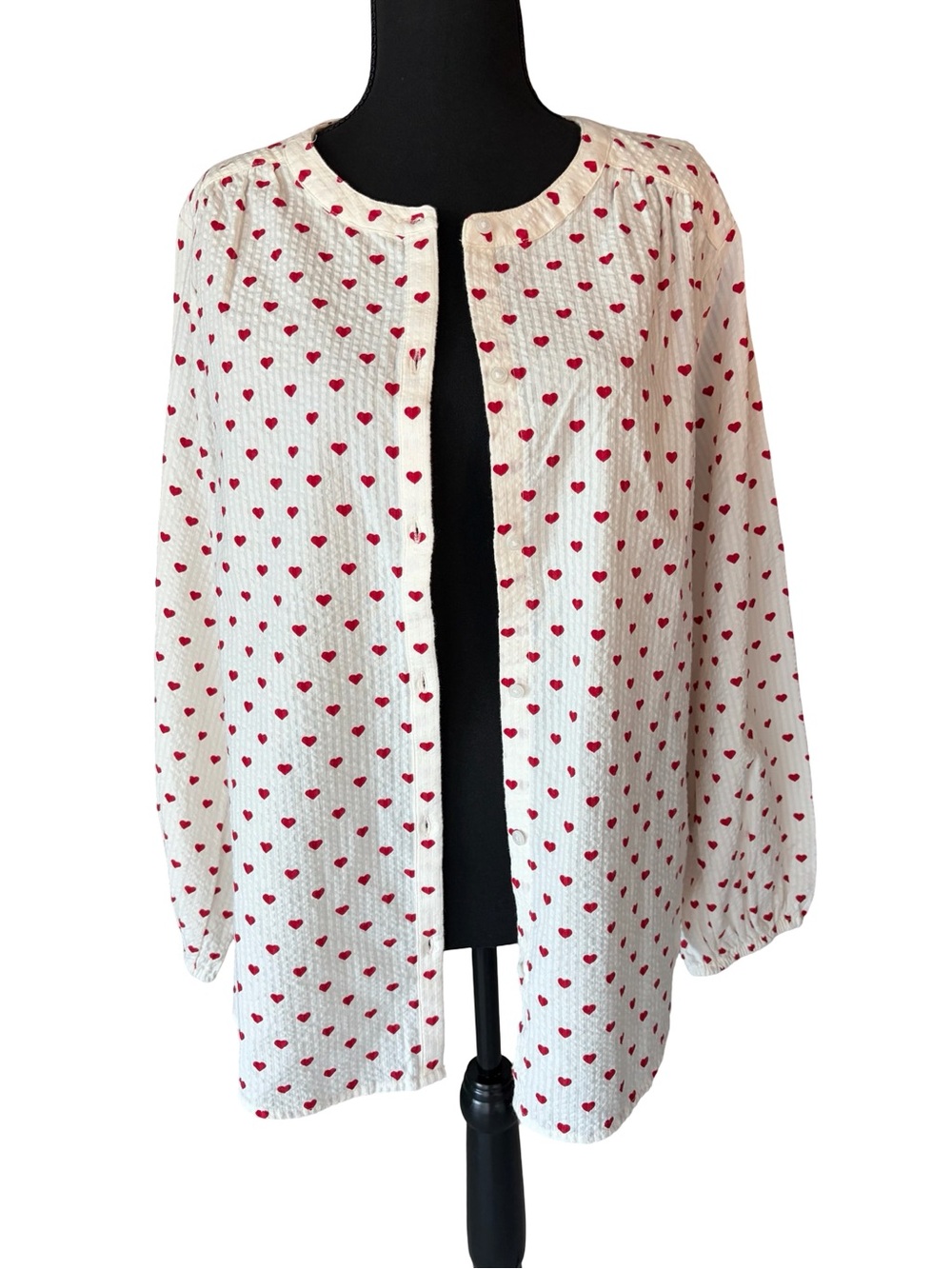 Lucky Brand Ivory Button-Down Top with Red Heart Print